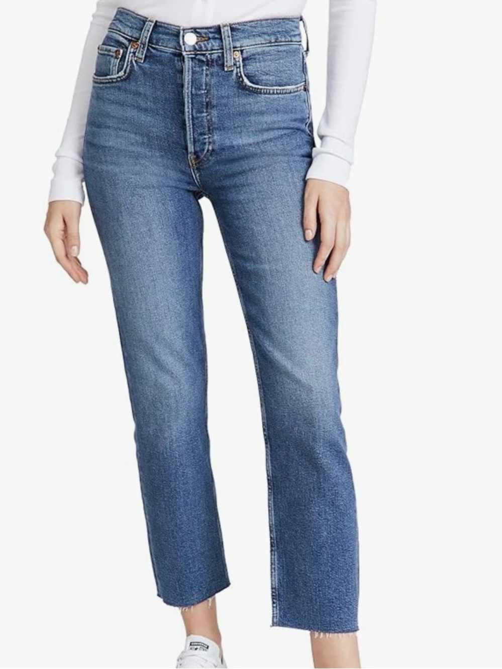 RE/DONE Jeans SZ 27 *  70s Stove Pipe * 5 Button Fly * Cropped High Rise Raw Hem